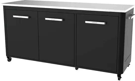 cozze ulkopöytä, jossa on 3 ovea ja 6 pyörää, ruostumatonta terästä/musta/harmaa